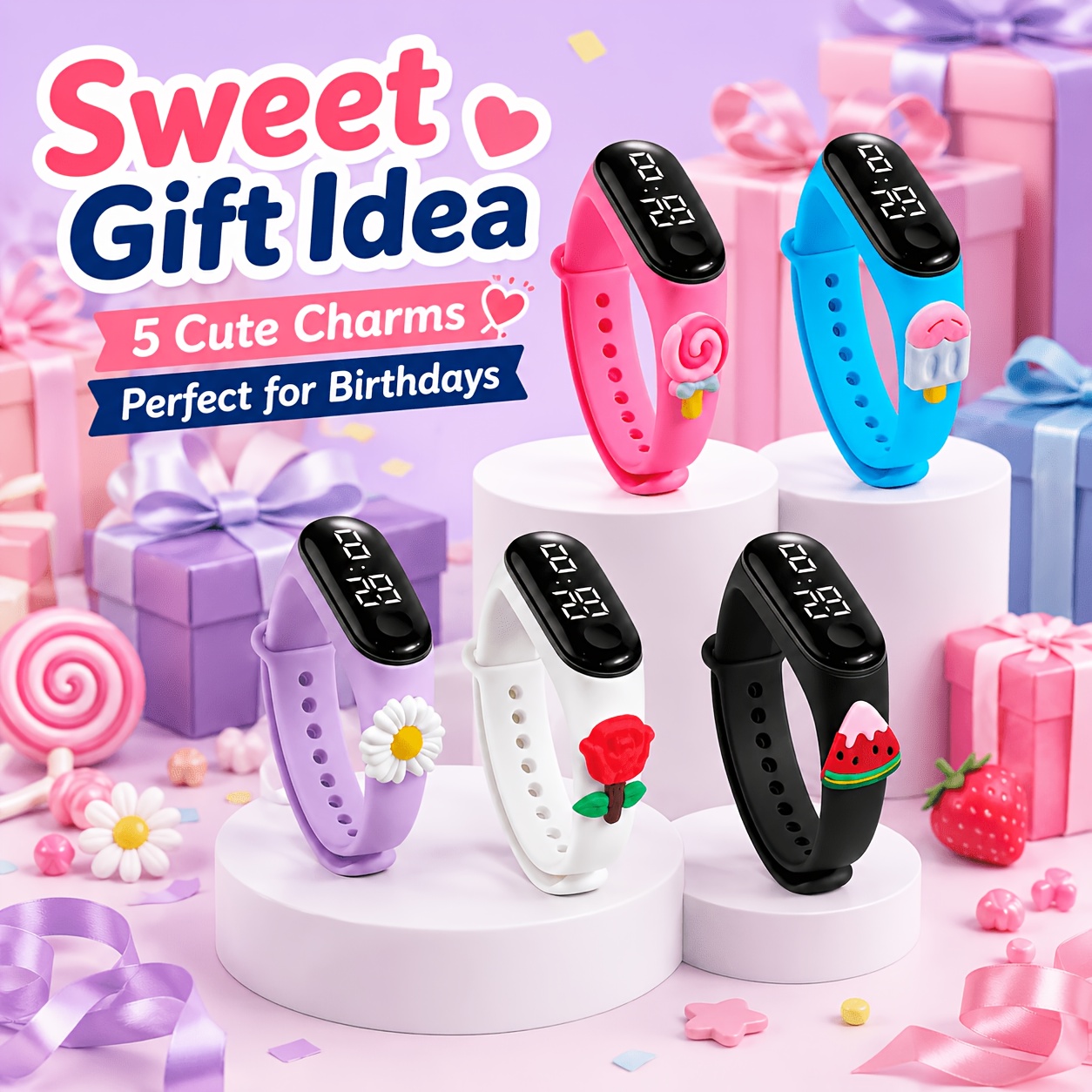 5pcs Animal Pattern Student Electronic Wristbands Set